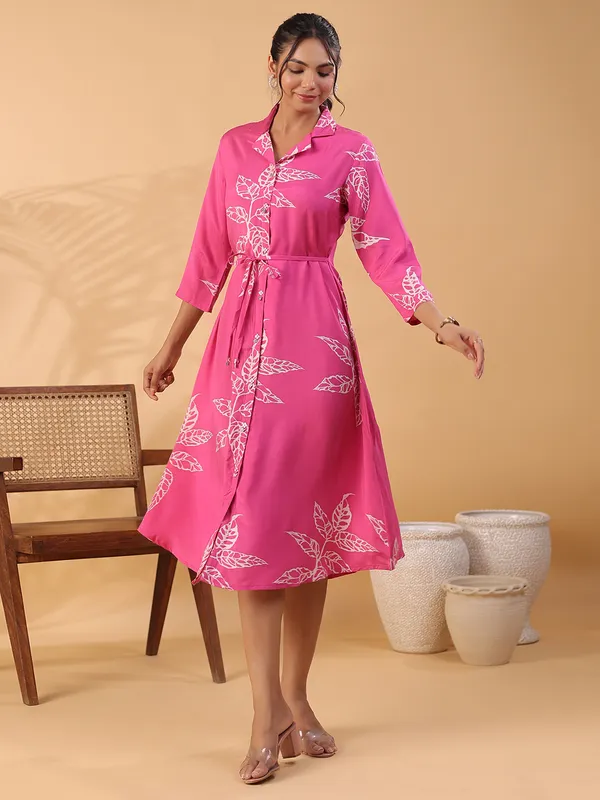 Newest pink printed cotton kurti