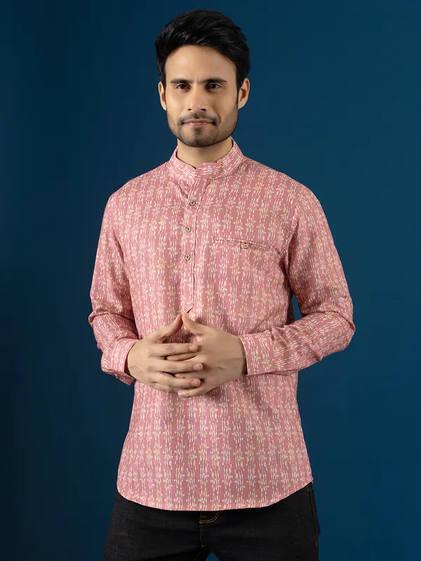 Newest printed pink kurta in cotton fabric