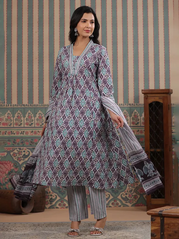 Newest purple printed kurti set