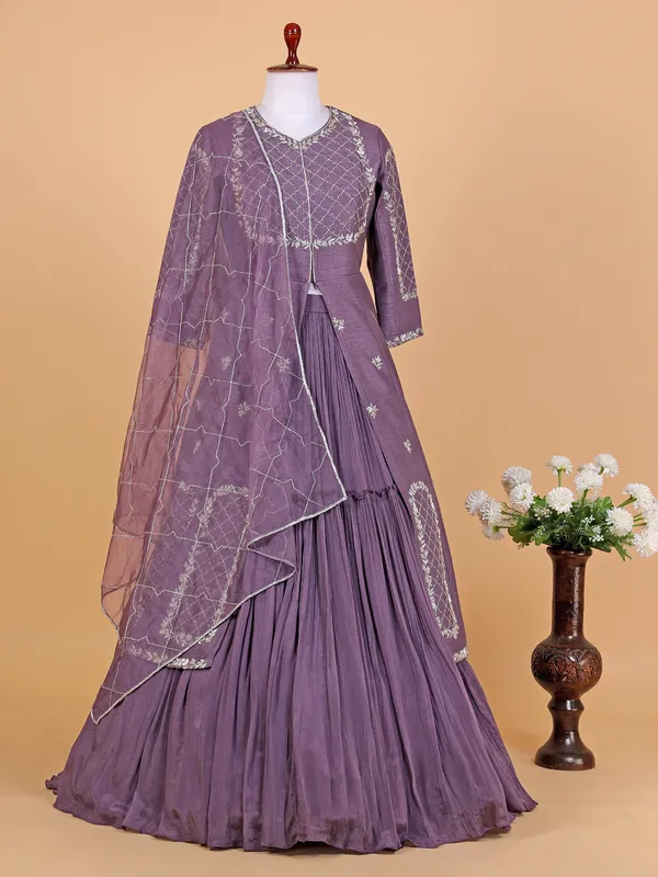 Newest purple raw silk lehenga suit