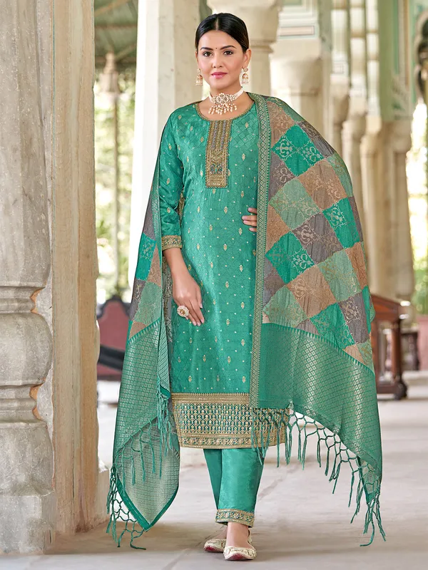 Newest rama green silk salwar suit