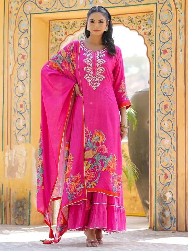 Newest rani color printed silk kurti