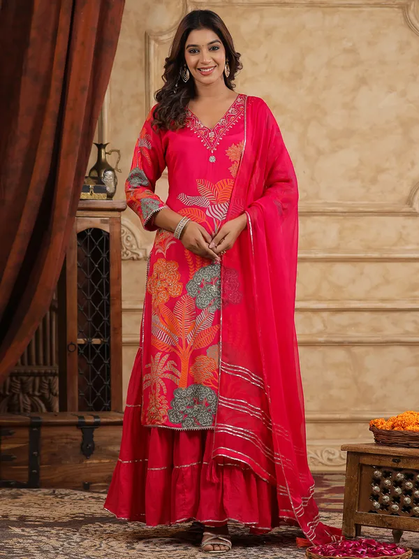 Newest rani color silk printed kurti