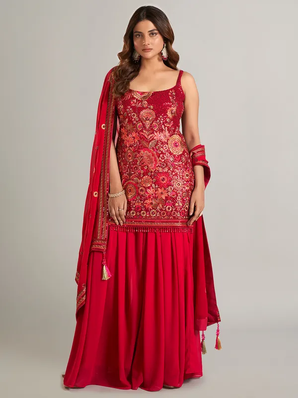 Newest red georgette palazzo suit