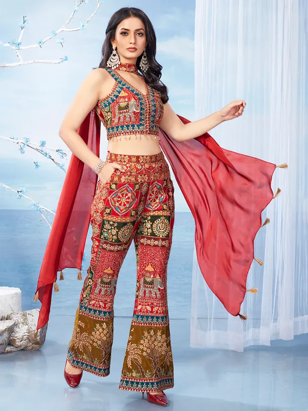 Newest red silk palazzo salwar suit for wedding