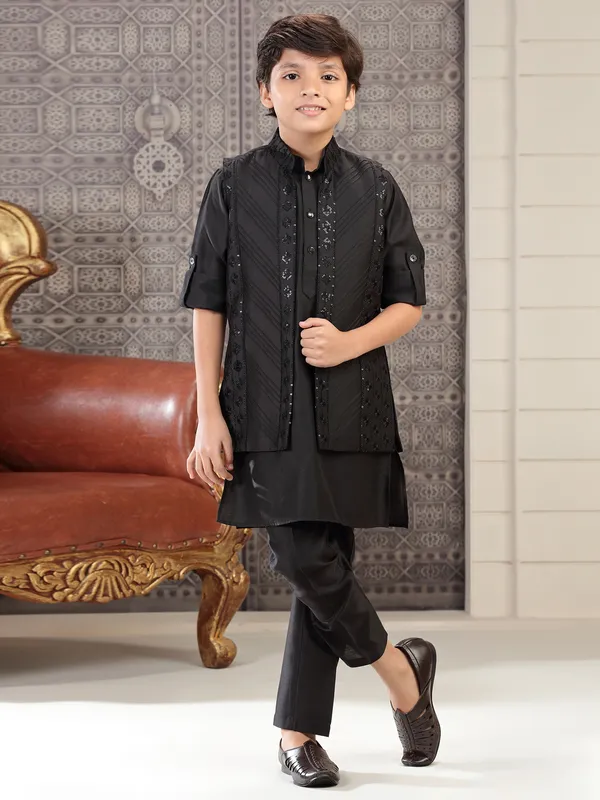 Newest silk black indowestern