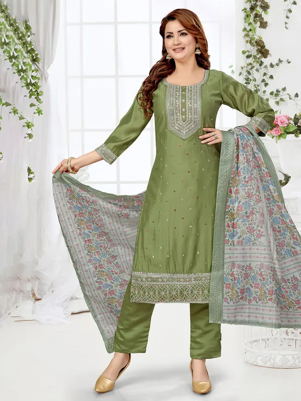 Newest silk olive salwar suit