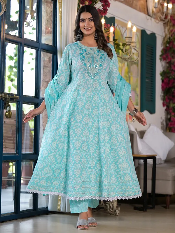 Newest sky blue kurti set with dupatta