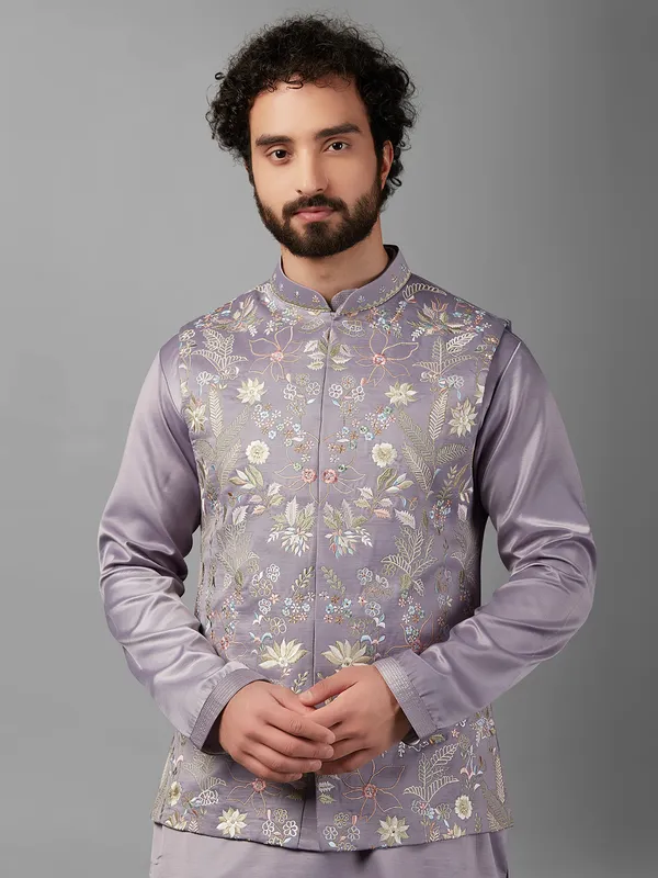 Newest stone blue silk waistcoat set