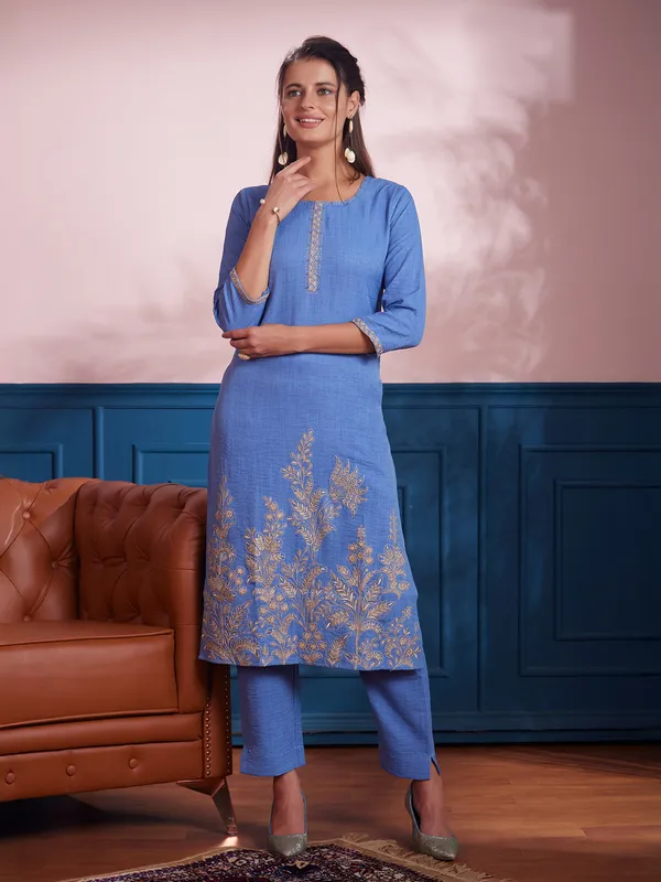 Newest teal blue cotton kurti set