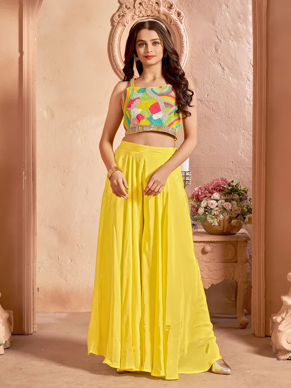 Newest yellow crop top style palazzo suit