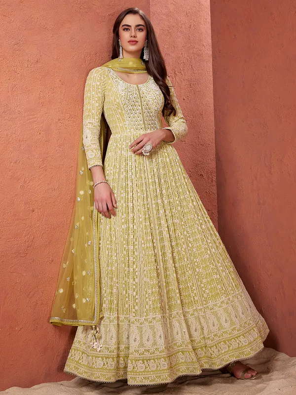 Newest yellow georgette anarkali suit