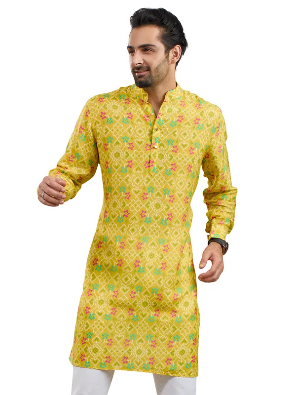 Newest yellow printed cotton kurta