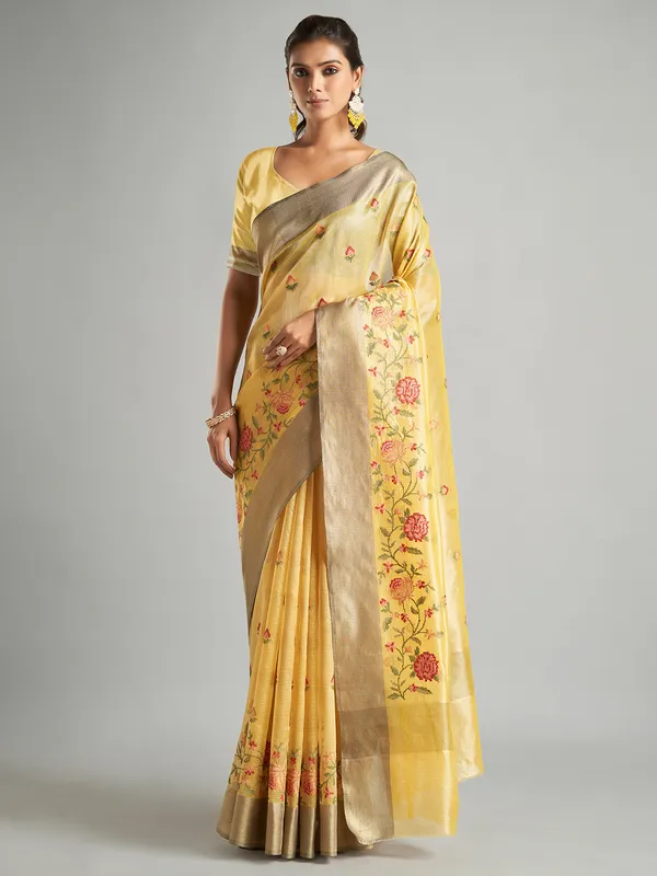 Newest yellow tissue silk saree