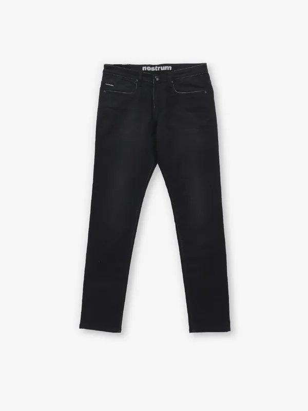 NOSTRUM solid black slim fit denim jeans for men