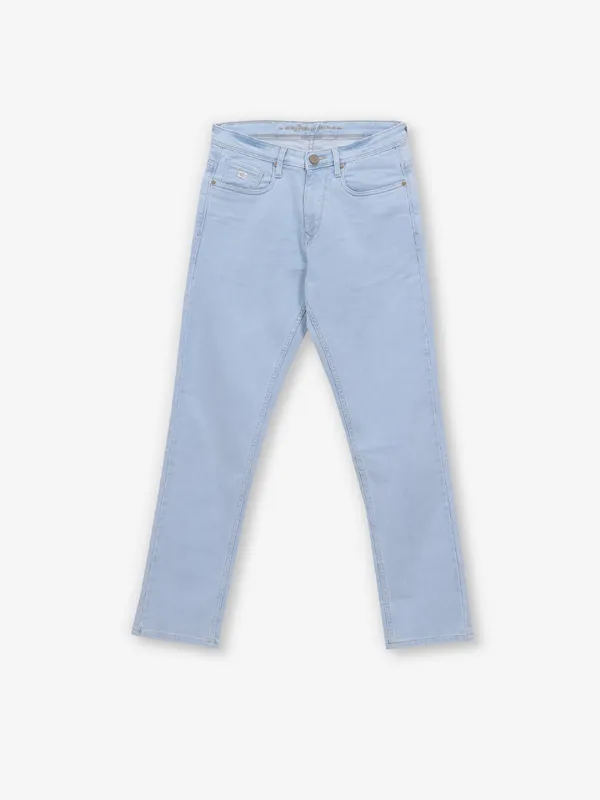 NOSTRUM solid light blue slim fit denim for men