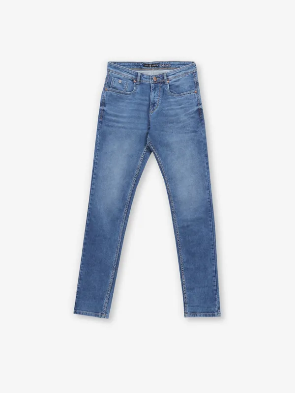 NOSTRUM washed blue denim slim fit mens jeans