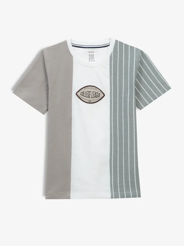 OCTAVE beige cotton color block half sleeve t-shirt