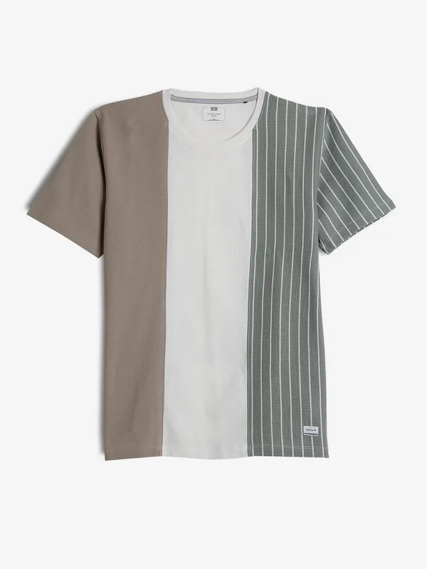 OCTAVE beige cotton color block t-shirt