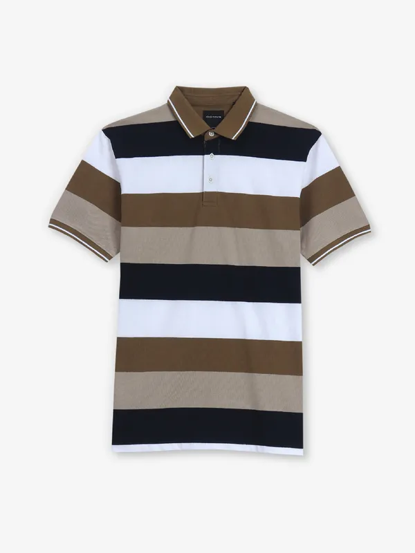 OCTAVE beige stripe cotton polo t-shirt