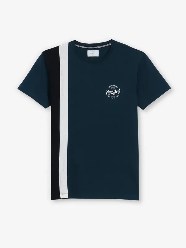 OCTAVE blue color block cotton t-shirt
