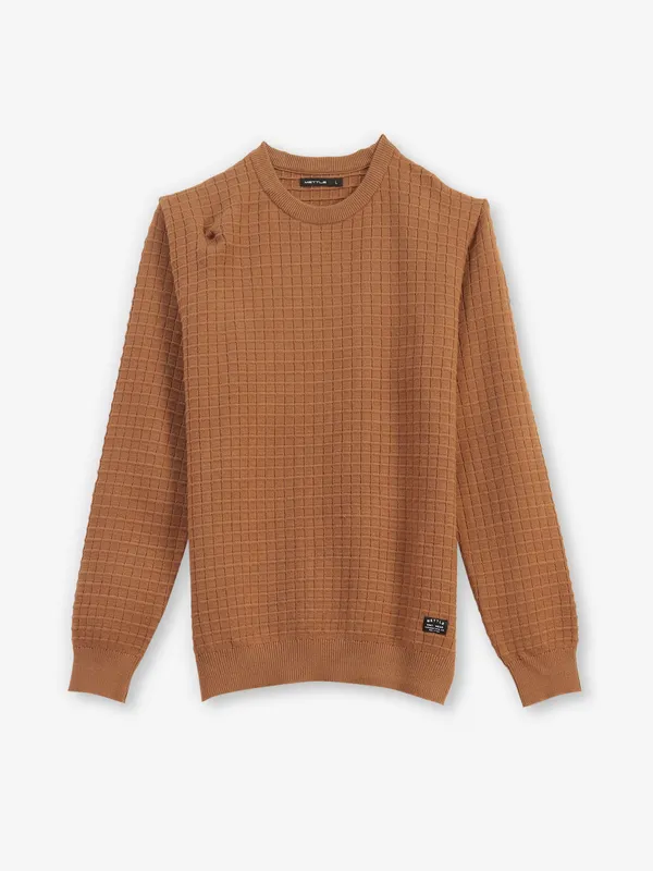 Octave brown checks knitted full sleeve t-shirt