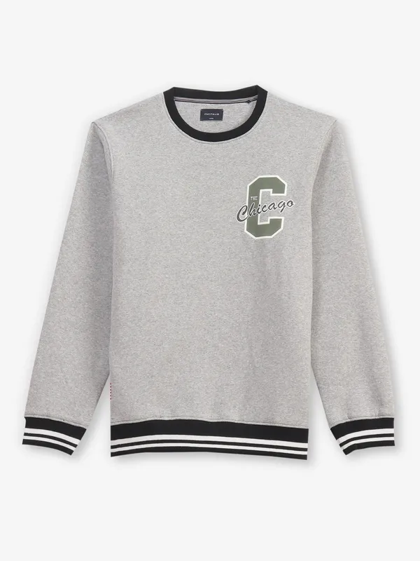 OCTAVE grey plain cotton full sleeve t-shirt