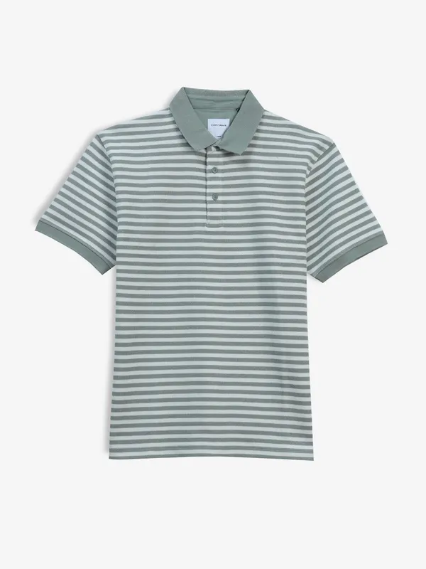 OCTAVE sage green stripe polo t-shirt