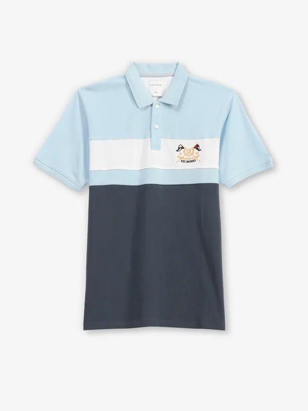 OCTAVE sky blue color block polo t-shirt