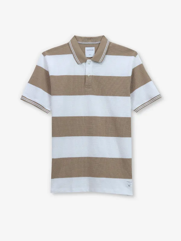 OCTAVE white and brown stripe cotton t-shirt
