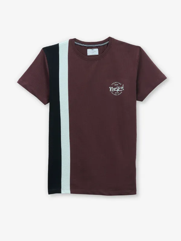 OCTAVE wine color block cotton t-shirt