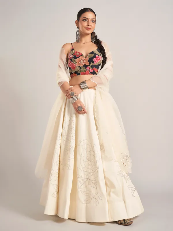 Off white and black chaniya choli with dupatta