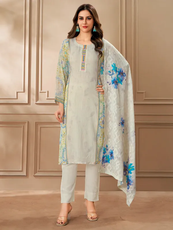 Off white cotton printed salwar suit for women