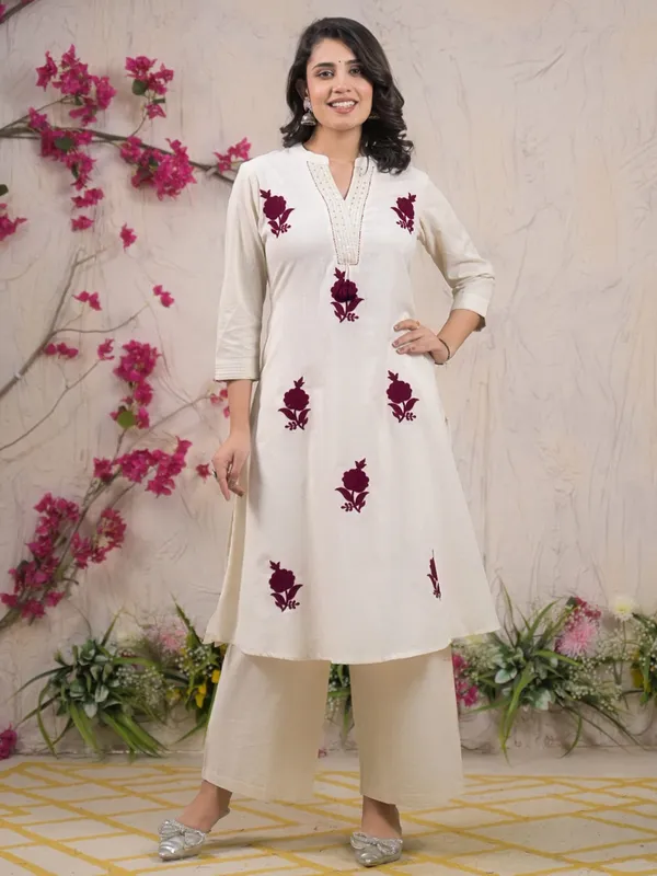 Off white cotton silk kurti palazzo set