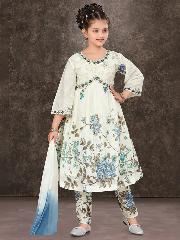 Off-white cotton silk salwar suit with dupatta