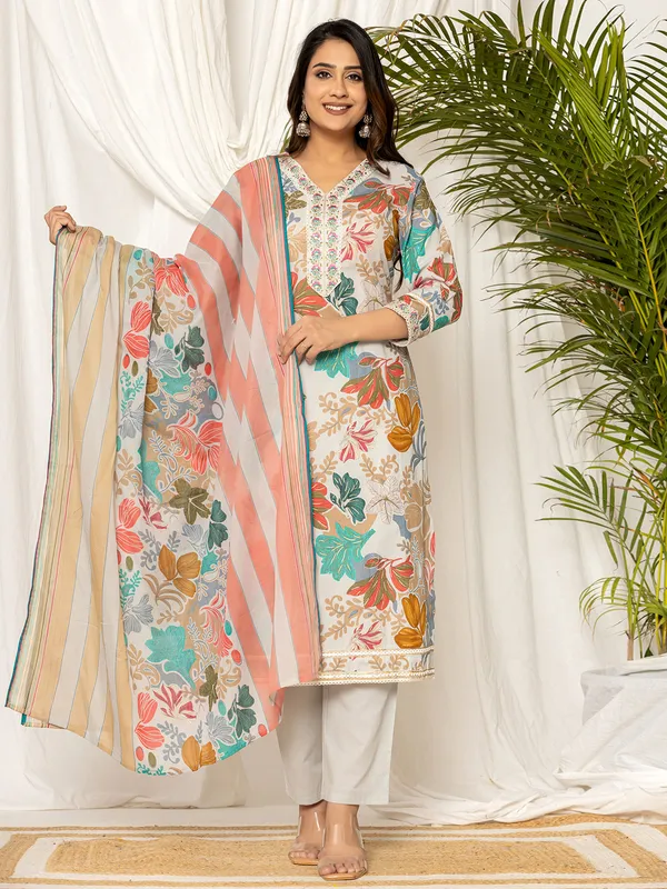 Off-white floral printed kurti set