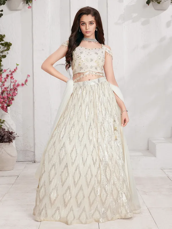 Off white georgette lehenga choli with dupatta