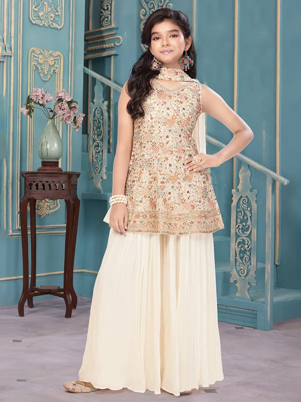 Off-white georgette wedding palazzo set