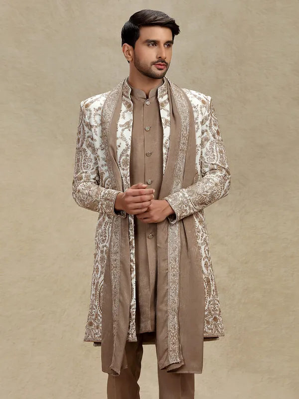Off white indo western with dupatta and embroidery