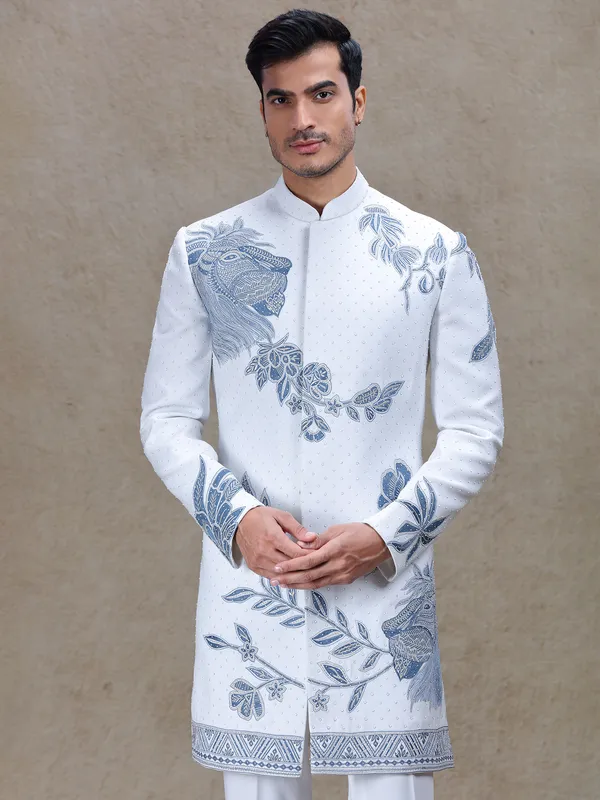 Off-white indo-western with embroidery work