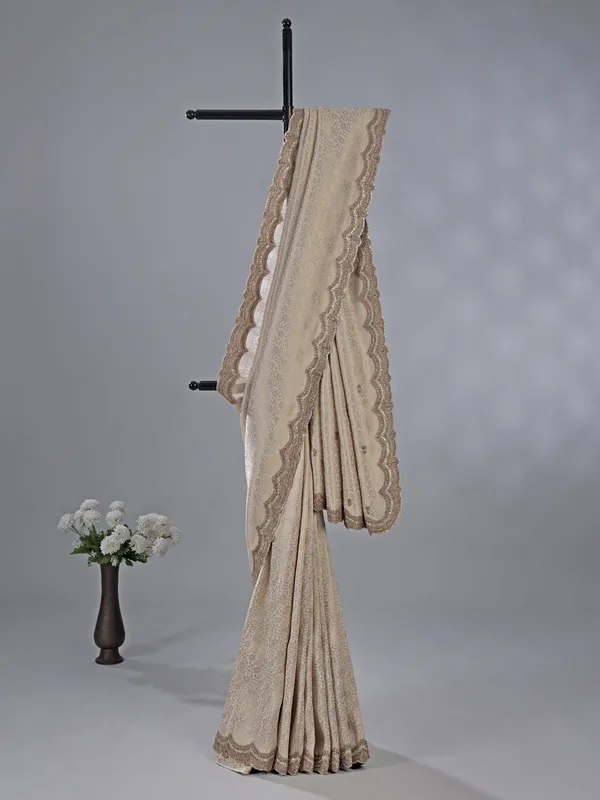 Off white kanjivaram silk wedding wear saree