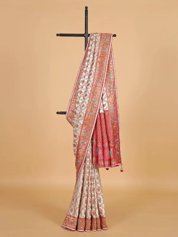 Off-white masru silk saree for wedding wear
