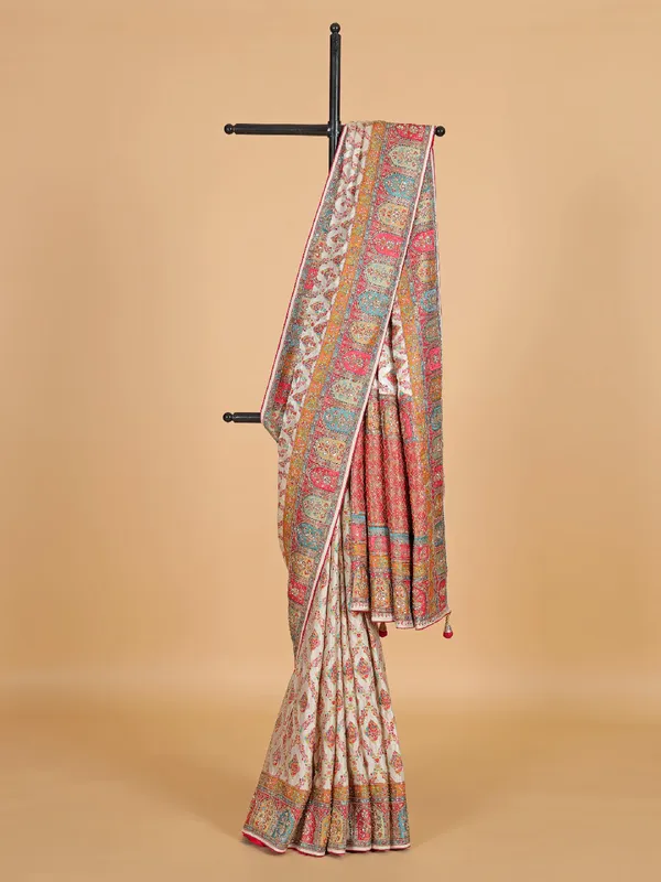 Off-white masru silk wedding wear saree