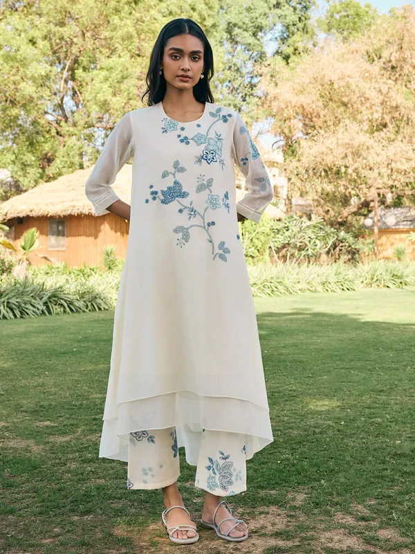 Off white muslin cotton salwar suit for women