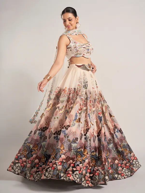 Off white organza lehenga choli with dupatta