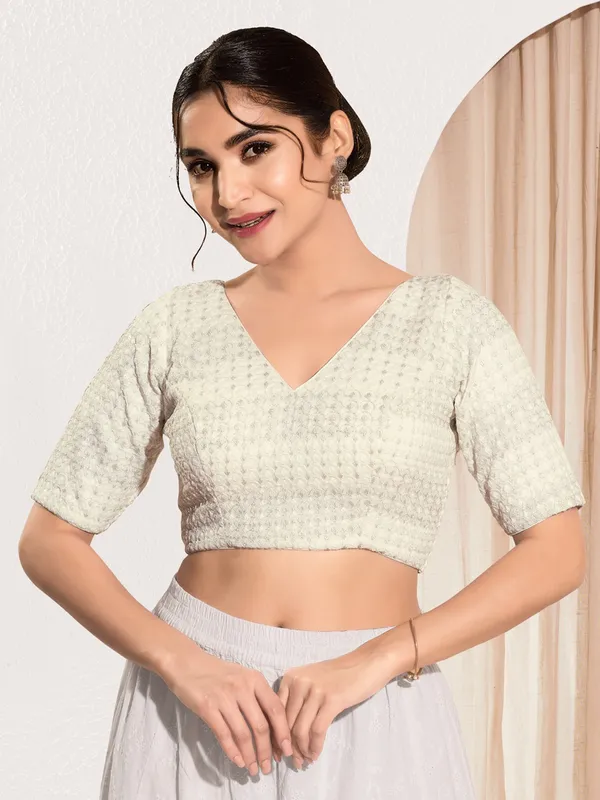Off white polyester ready made blouse