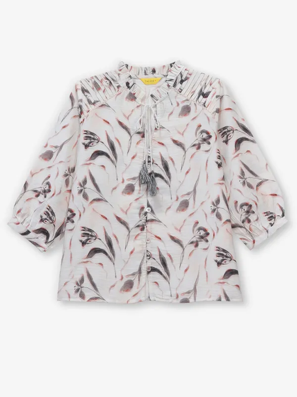 Off-white printed cotton tunic top