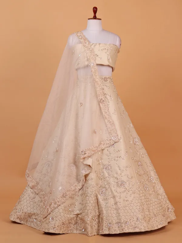 Off white raw silk wedding style lehenga choli