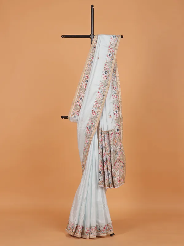 Off-white semi silk festive wear saree