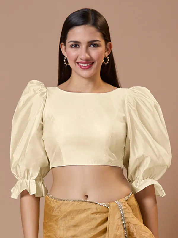 Off white silk boat neck comfort fit ready made blouse